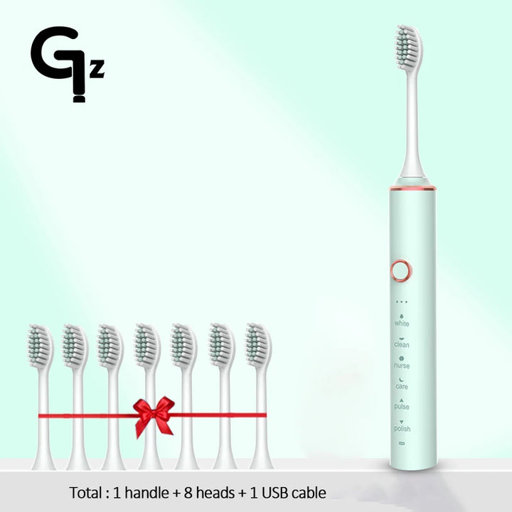 New N100 Sonic Electric Toothbrush Adult Timer Brush 6 Mode USB Charger Rechargeable Tooth Brushes Replacement Heads Set
