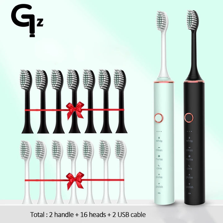 New N100 Sonic Electric Toothbrush Adult Timer Brush 6 Mode USB Charger Rechargeable Tooth Brushes Replacement Heads Set