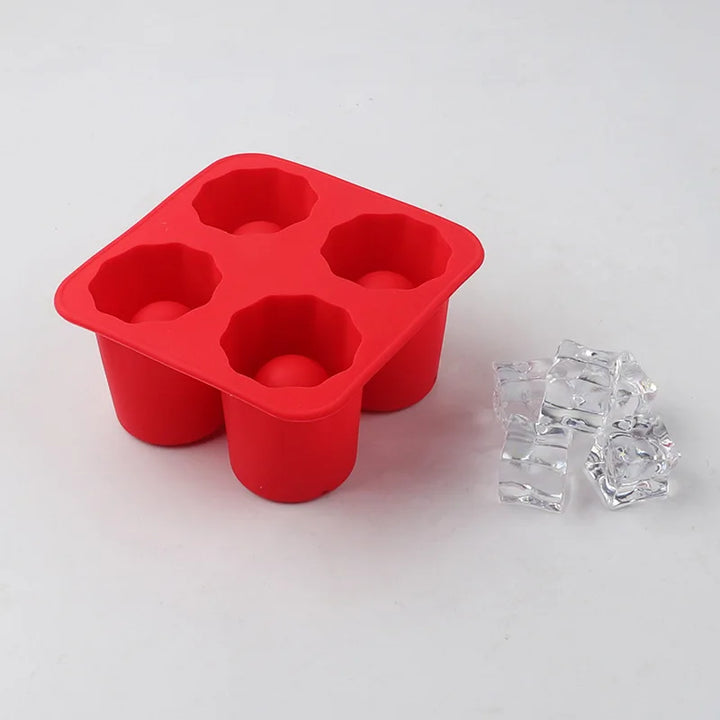Silicone Ice Cube Mold Four Hole Press Ice Block Maker Creative Round Cup Shape Ice Molds for Whiskey Beer Bar Kitchen Tools