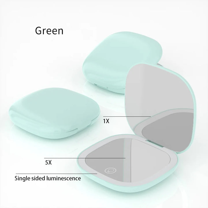 Mini Compact Foldable Pocket Hand Led Makeup Mirror With Led Light 5x/10x Magnification Rechargeable And Small
