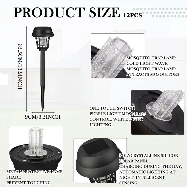Solar Mosquito Killer With 2 Light Mode Outdoor Waterproof Led Light Bug Zapper Mosquito Trap Lamps For Garden Lawn Camping
