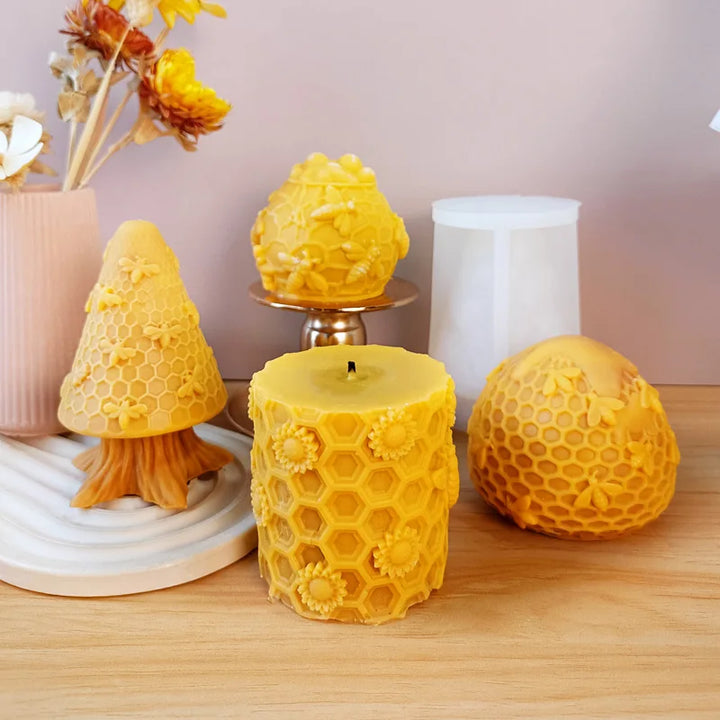 DIY Honeycomb Bee Cylinder Silicone Mold Handmade Aroma Candle Plaster Ornament Mould Soap Candle Making Supplies