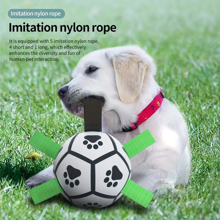 1 Pcs Interactive Dog Toys for Tug of War, Dog Soccer Ball with Straps for Indoor/Outdoor, Dog Tug Toy Sturdy Dog Ball Fetch Toy