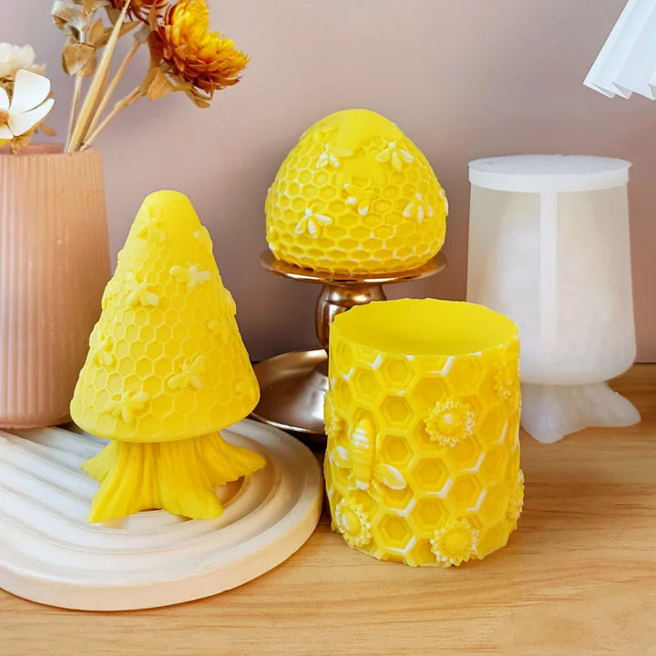 DIY Honeycomb Bee Cylinder Silicone Mold Handmade Aroma Candle Plaster Ornament Mould Soap Candle Making Supplies