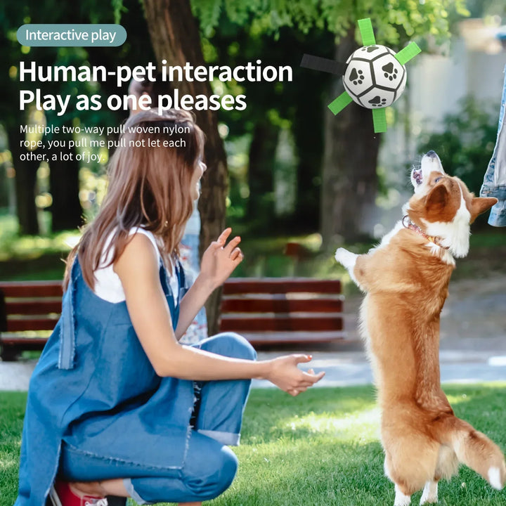 1 Pcs Interactive Dog Toys for Tug of War, Dog Soccer Ball with Straps for Indoor/Outdoor, Dog Tug Toy Sturdy Dog Ball Fetch Toy