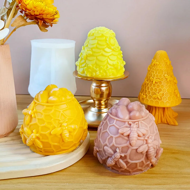 DIY Honeycomb Bee Cylinder Silicone Mold Handmade Aroma Candle Plaster Ornament Mould Soap Candle Making Supplies