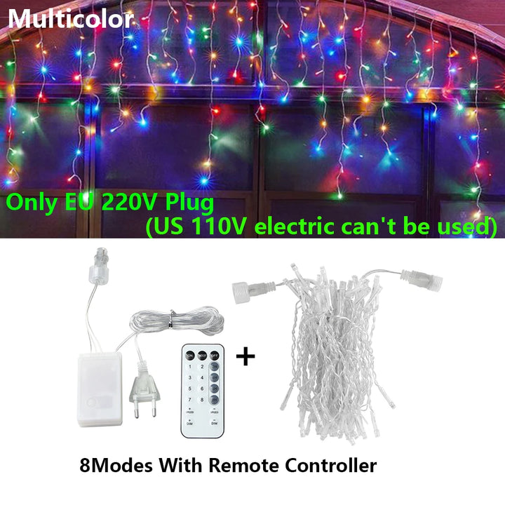 3.5-40M LED Icicle String Lights Christmas Curtain Fairy Lights Garland Remote Outdoor For New Year Wedding Street Holiday Decor