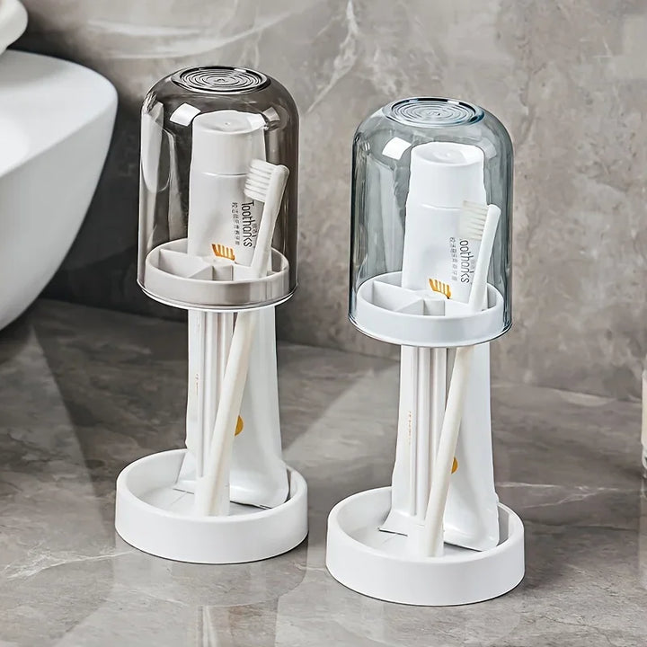 Toothbrush Holder With Dust Cover Drainage Design Plastic Multifunctional Bathroom Organizer For Cups Home Essentials