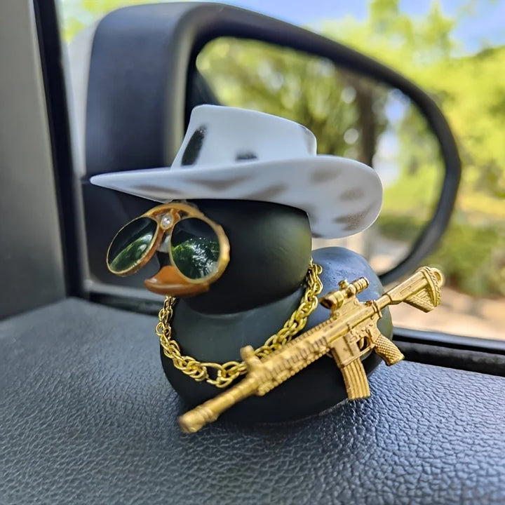 1PC Cowboy Hat Black Duck Car Decoration Rear View Mirror Decoration