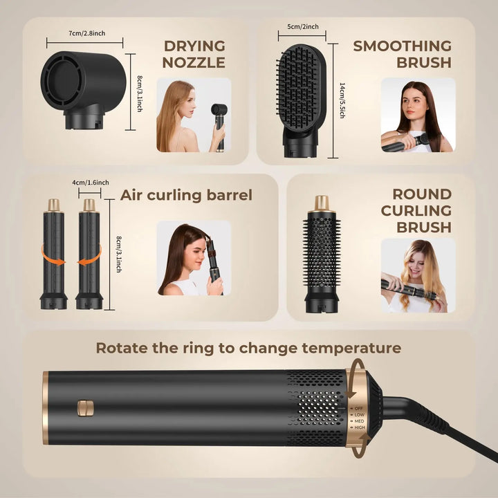 5 in 1 Blow Dryer Brush Hair Dryer Brush Detachable Hot Air Brush Curling Brush Iron Air Curling Wrap Styler Hair Styling Tools