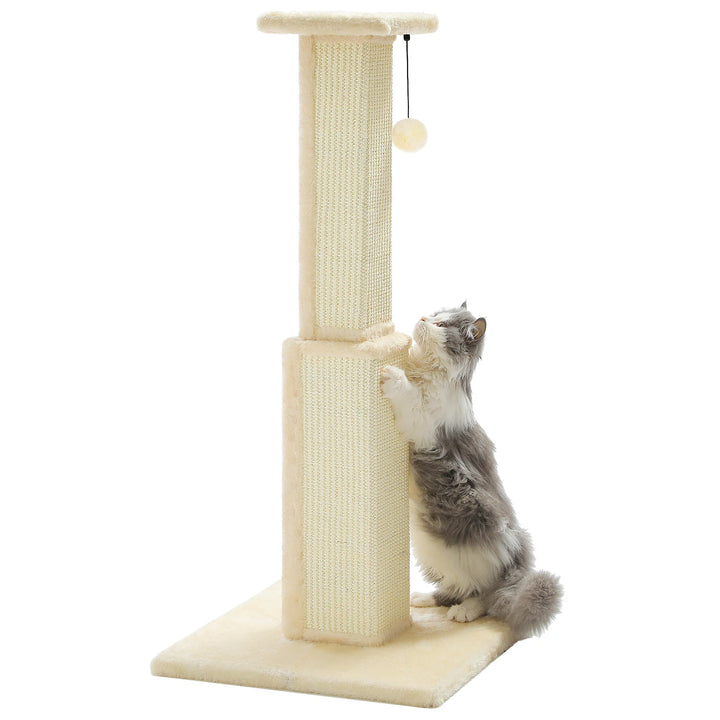 80CM Pet Cat Tree Scratching Post for Indoor Plush Top Perch Stable Durable with Ball Black Natural Sisal Protecting Furniture