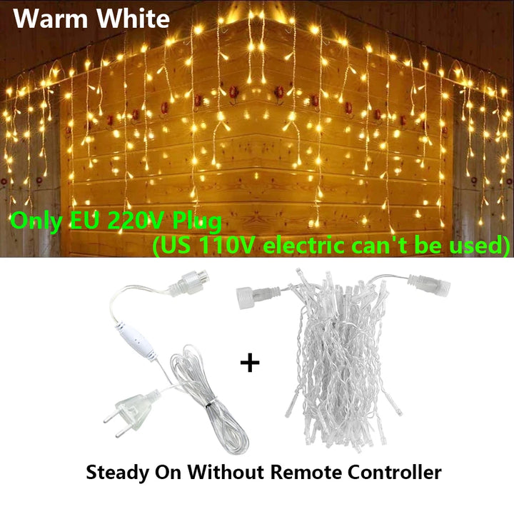 3.5-40M LED Icicle String Lights Christmas Curtain Fairy Lights Garland Remote Outdoor For New Year Wedding Street Holiday Decor
