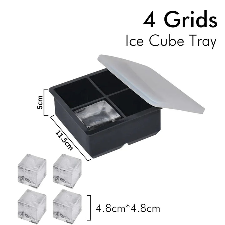 4/6/8 Grid Ice Cube Silicone Molds Ice Cube Maker Square Tray Mold Ice Ball Maker Ice Cube Tray with Lid for Whiskey Ice Mould