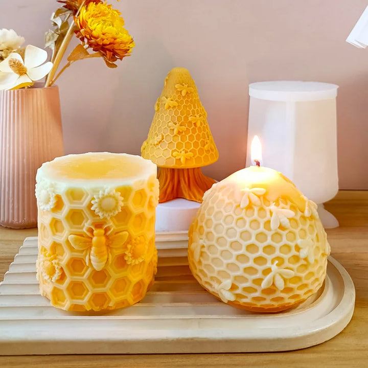 DIY Honeycomb Bee Cylinder Silicone Mold Handmade Aroma Candle Plaster Ornament Mould Soap Candle Making Supplies