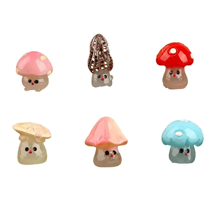 6PCS Miniatures Cartoon Mushrooms Fairy Garden Decoration Luminous Mini Cute Mushroom Moss Micro Landscape Accessories