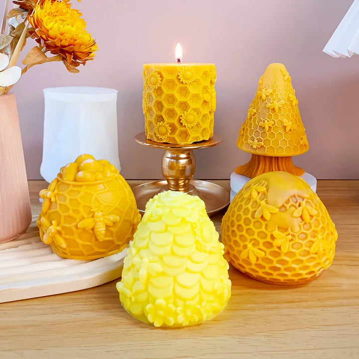 DIY Honeycomb Bee Cylinder Silicone Mold Handmade Aroma Candle Plaster Ornament Mould Soap Candle Making Supplies