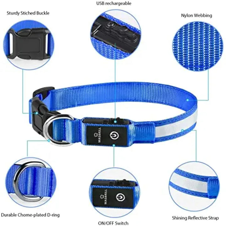 XS/M LED Dog Collar USB Rechargeable Light  Dog Collar Lights Adjustable Soft Safety Night Light Flashing 3 modes Pet Supplies