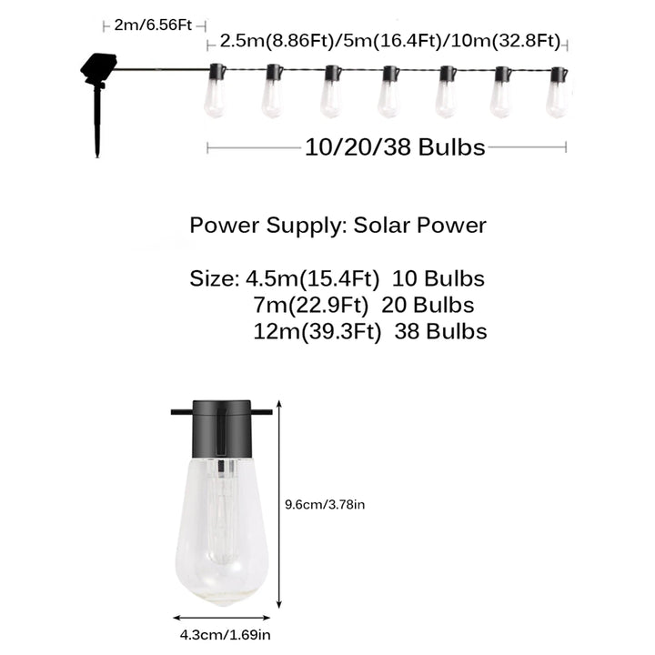Solar String Lights Outdoor Garland Christmas LED Globe Bulbs Solar Fairy Lamps For Camping Garden Party Terrace Decoration