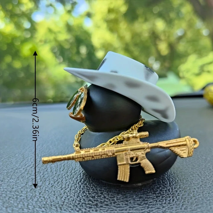 1PC Cowboy Hat Black Duck Car Decoration Rear View Mirror Decoration