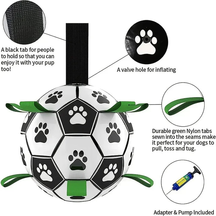 1 Pcs Interactive Dog Toys for Tug of War, Dog Soccer Ball with Straps for Indoor/Outdoor, Dog Tug Toy Sturdy Dog Ball Fetch Toy